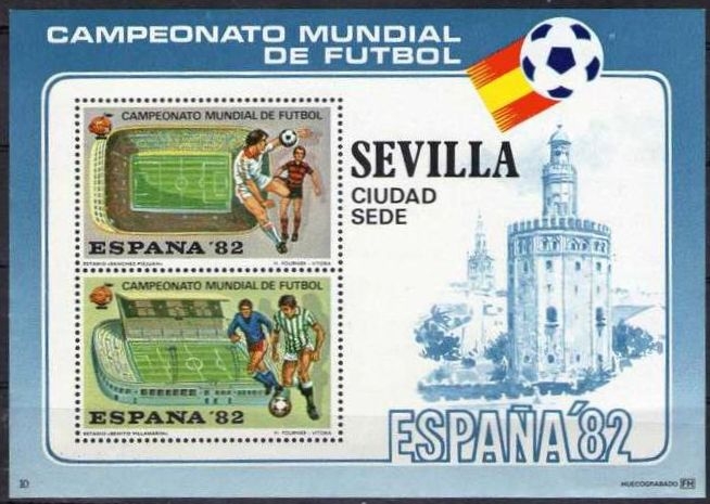 Z vendido ESPAÑA 1982 Sello Nuevo Campeonato Mundial de Futbol Sevilla Ciudad Sede Emitido por Fournier Huecograbado 